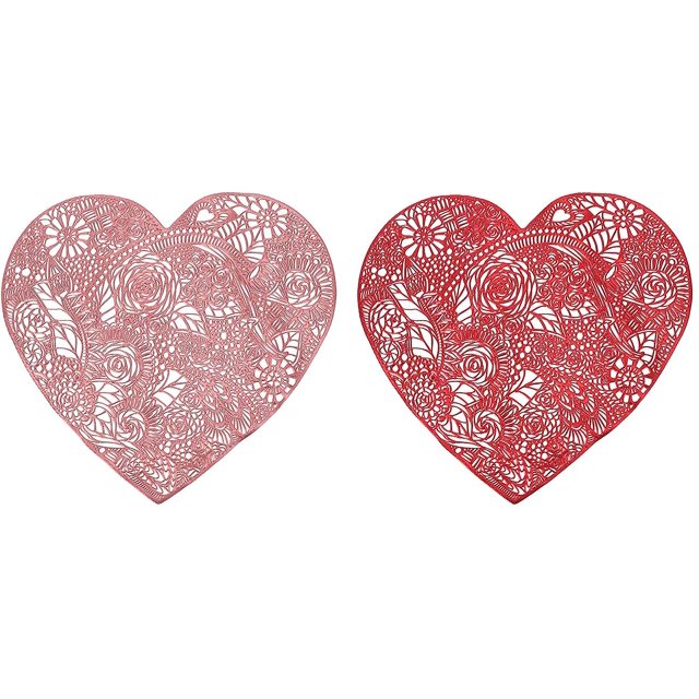 Decoraciones de San Valentín 2 uds manteles individuales en forma de corazón románticos manteles de rosas decoración de mesa para el hogar. Afortunado Sencillez