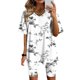 thumbnail image 2 of Blusas para Mujeres Casual Cuello en V Impresión de Manga Corta Blusa Y Pantalones Cortos Dos Piezas Pantalones Conjunto, 2 of 4