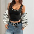thumbnail image 6 of Minjewel Women's Tank Tops Casual Stylish Slim Fit Sleeveless Metal Eyelets Square Neck for Summer Night Beach,Black L, 6 of 7