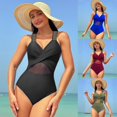 thumbnail image 3 of ZHAOCHENG Traje de baño de una pieza para mujer, bikini de malla de color sólido, 3 of 4