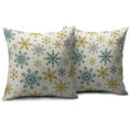 thumbnail image 2 of Snowflakes Winter Pillow Covers 16x16 Set of 2 Aqua Blue Yellow Gray Grey Rustic Christmas Print Outdoor Decorative Throw Pillows Vintage Holiday Farmhouse Linen Cushion Case Sofa Couch Decor, 2 of 6