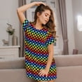 thumbnail image 3 of Fotbe Rainbow Chequerboard Bata de Dormir para Mujer con Estampado, Camisón de Algodón de Manga Corta, Ropa de Dormir Casual, 3 of 6