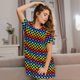 thumbnail image 3 of Fotbe Rainbow Chequerboard Bata de Dormir para Mujer con Estampado, Camisón de Algodón de Manga Corta, Ropa de Dormir Casual, 3 of 6