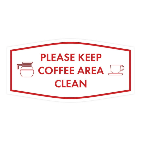 Fancy Please Keep Coffee Area Clean Sign (White/Red) - Large