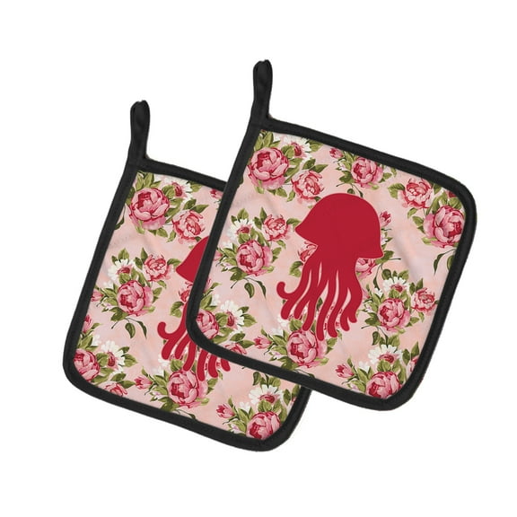 Caroline's Treasures BB1091-RS-PK-PTHD Jellyfish Shabby Chic Pink Roses Pair of Pot Holders , 7.5HX7.5W, multicolor