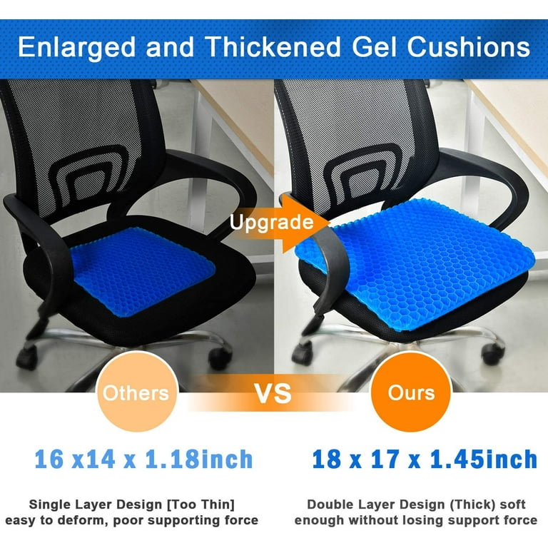 Gel Seat Cushion Cooling seat Cushion Thick Big Breathable Honeycomb Design Absorbs Pressure Points Seat Cushion with Non Slip Cover Gel Cushion for Office Chair Home Car seat Cushion for Wheelchair W...
