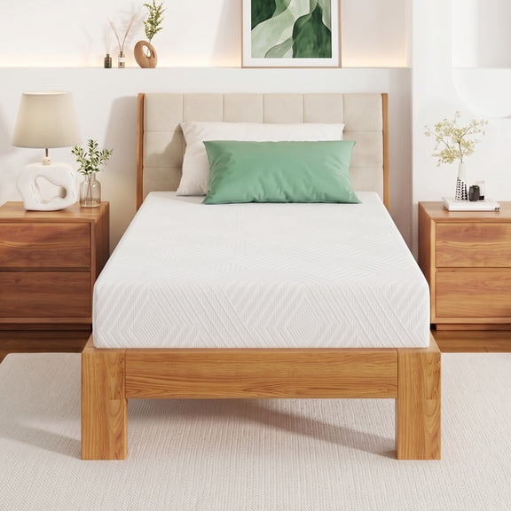 IULULU 5 Inch Twin Gel Memory Foam Mattress, White Striped, Medium Firm, Mattress in a Box