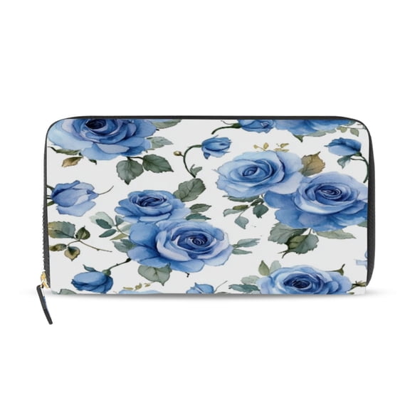 Qxltty Blue Rose Women's Leather Wallet Fashion Retro Multi Card Holder with Cell Phone Pocket Mothers Day Gifts