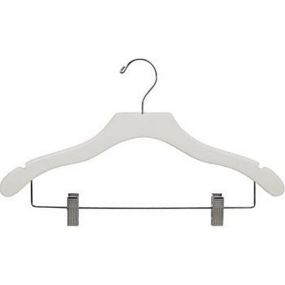 International Hanger Wooden Wavy Combo Hanger, White Finish with Chrome Hardware, Box of 50