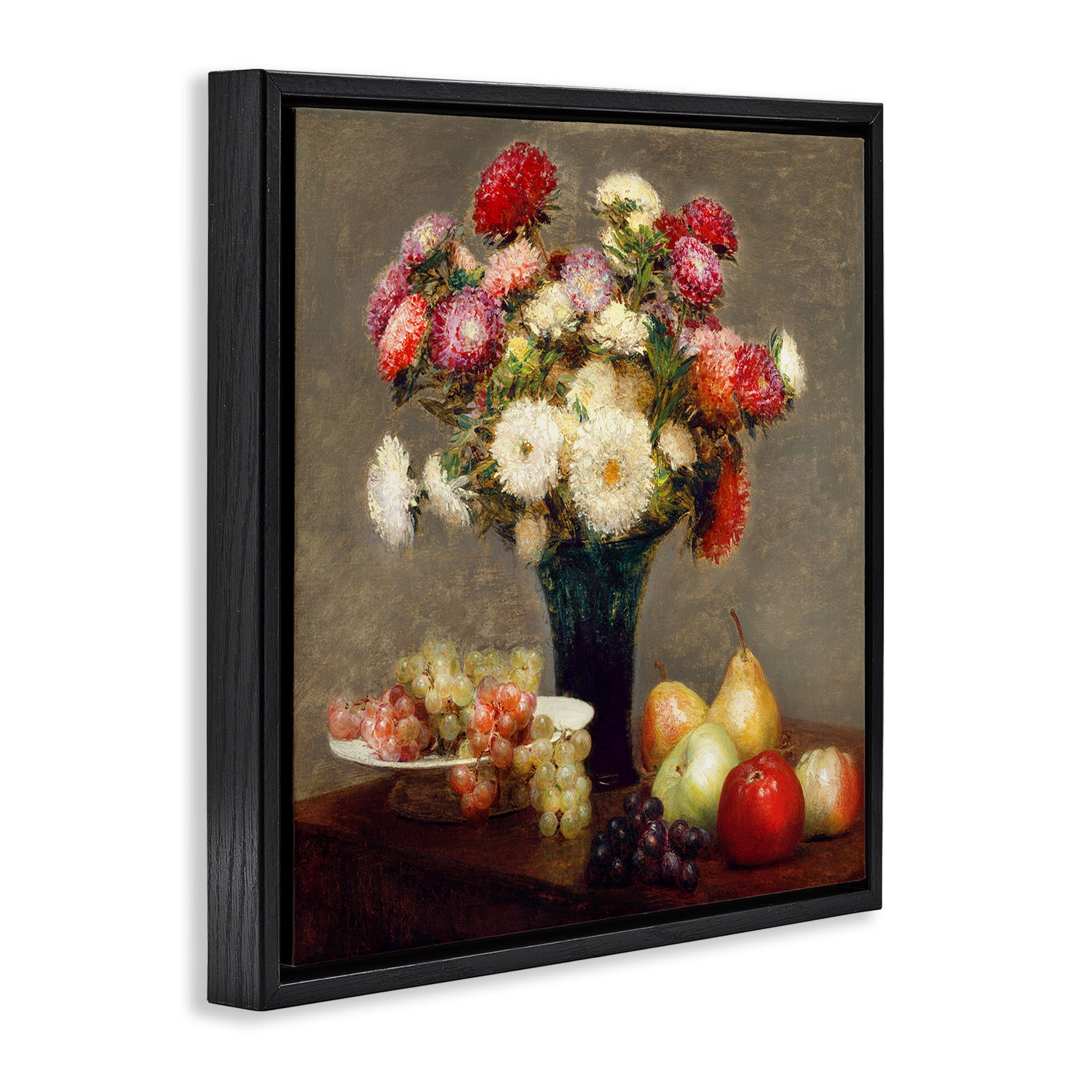 Stupell Industries Fruit & Asters Still Life Black Framed Floater Canvas Wall Art, design by CAD Designs