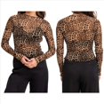 thumbnail image 2 of Camiseta de Transparente para Mujer, Top Corto de Larga con Estampado de Dinero A , Camisetas Ajustadas. Leopardo Amarillo M, 2 of 8