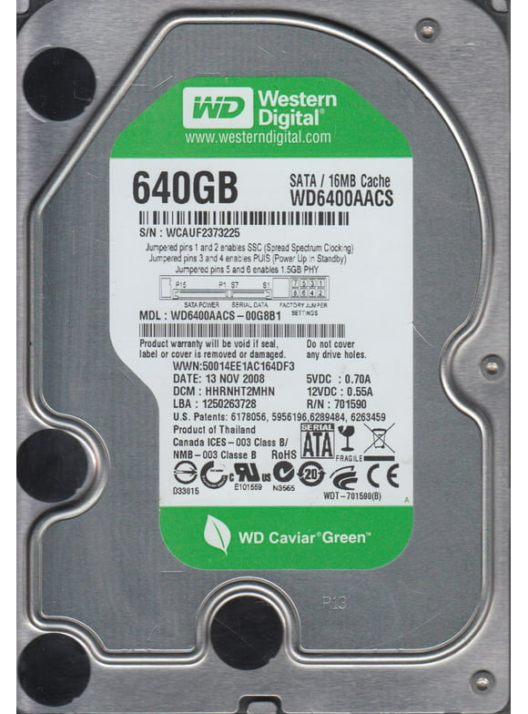 WD6400AACS-00G8B1, DCM HHRNHT2MHN, Western Digital 640GB SATA 3.5 Hard Drive