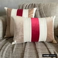 thumbnail image 4 of The HomeCentric Decorative Red Pack of 2, 26x26 inch (65x65 cm) Euro Size Shams, Velvet & Linen Patchwork Euro Shams For Sofa, Striped Pattern Modern Style Easter - Velvet Band Red, 4 of 10
