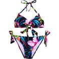 thumbnail image 1 of Traje de baño con estampado tropical para mujer, conjunto de bikini con lazo lateral Varios colores M Varios colores M Xishao ropa, 1 of 2