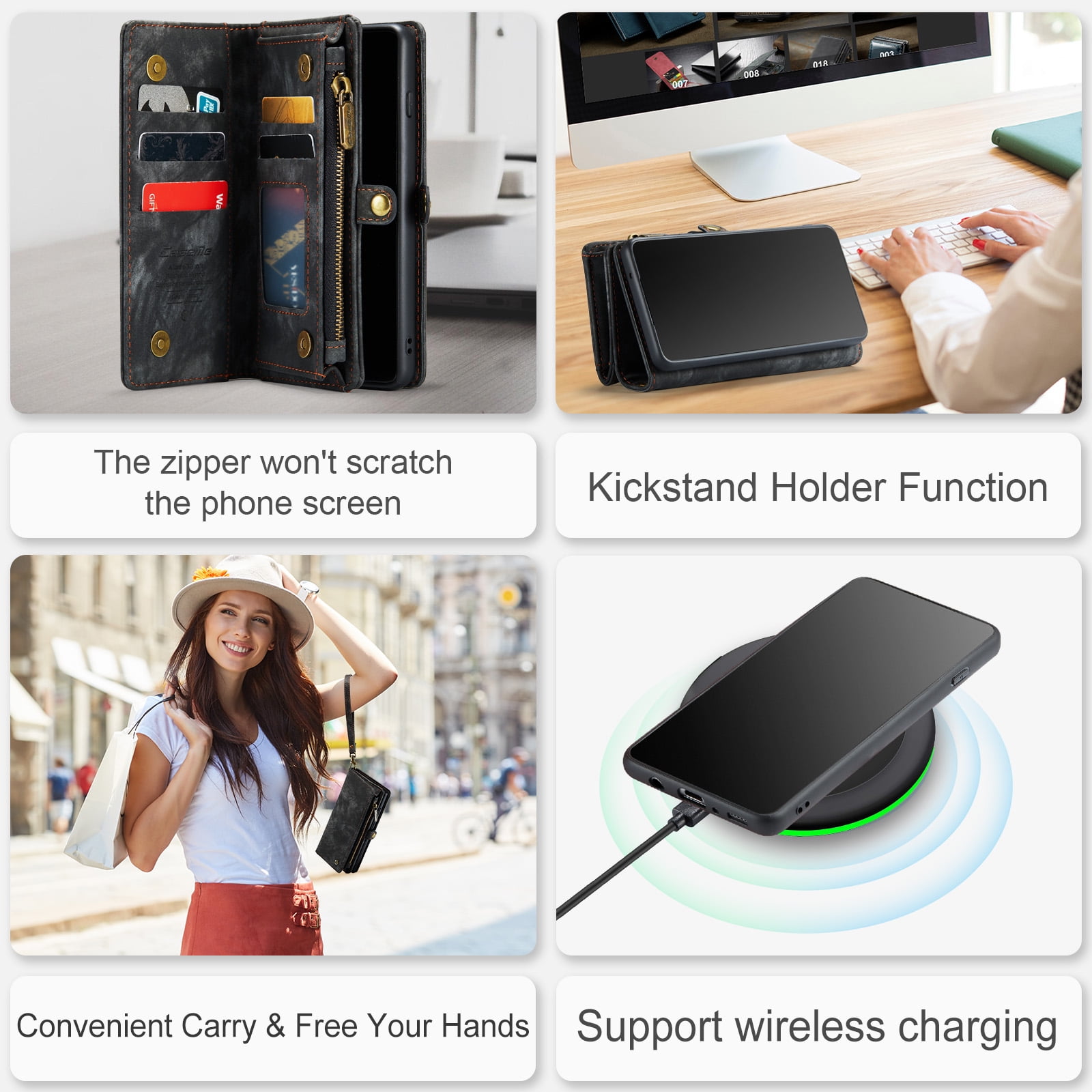 For Samsung Galaxy S10 Wallet Case,Multi-Functional Retro Leather Purse Flip Cover Zipper Wallet Case with Removable Card Slots Pocket & Detachable Wrist Strap Magnetic Phone Case, Black