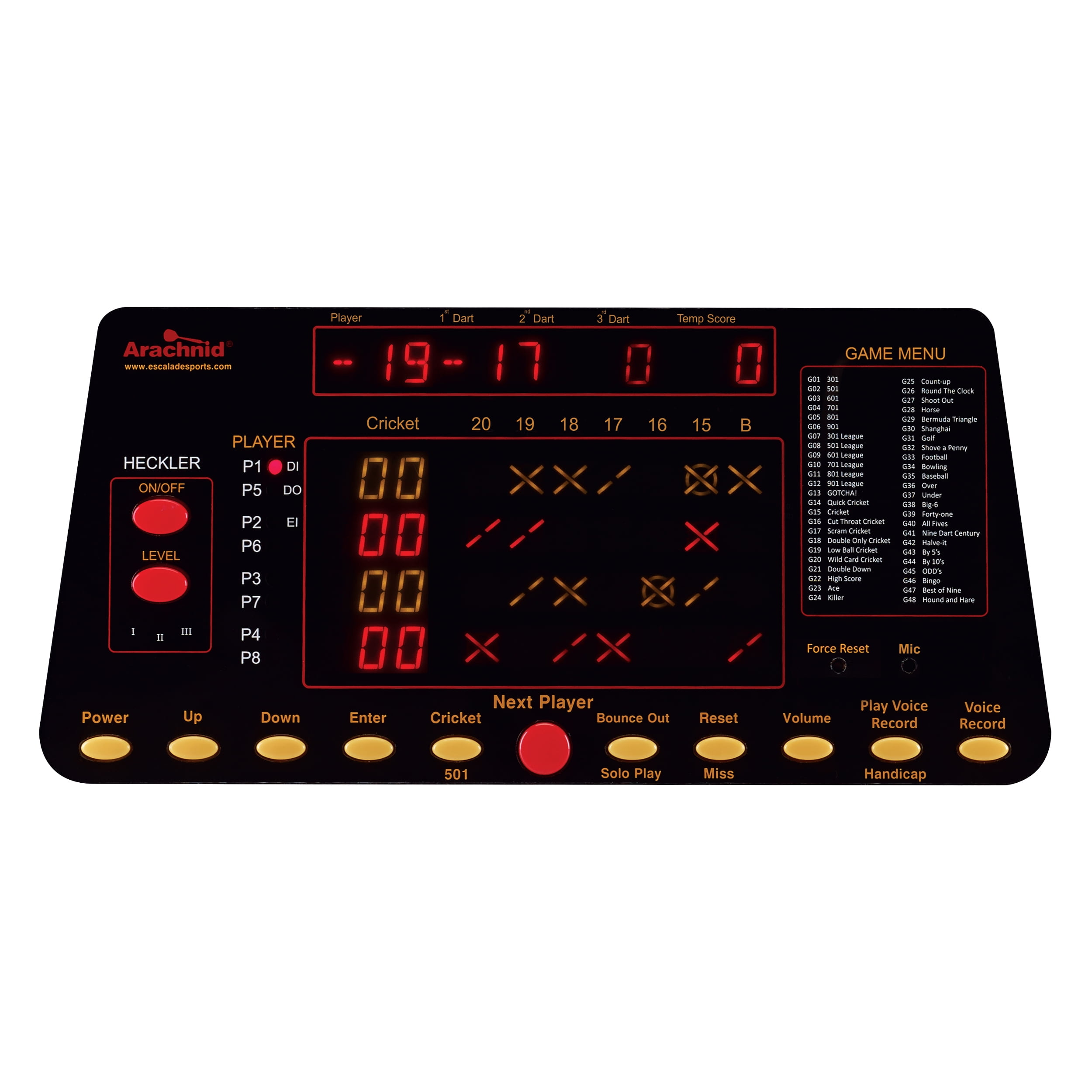 Arachnid Cricket Pro 900 Electronic Dartboard with Voice Prompt