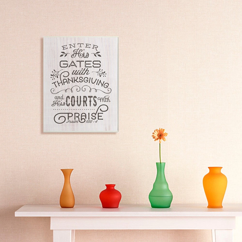 The Stupell Home Decor Enter His Gates Rustic Black and White Wood Look Typography