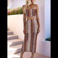 thumbnail image 4 of Conjunto de Dos Piezas de Vestido Tubo con Rayas de Colores para Mujer de Verano Vino Tinto M, 4 of 10