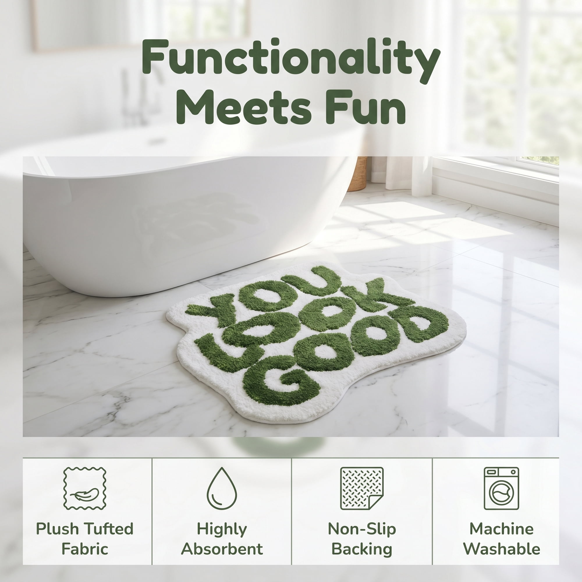 Unique Bargains Cat Aesthetic Irregular Shaped Absorbent Bath Mat Dark Green 25" x 21"