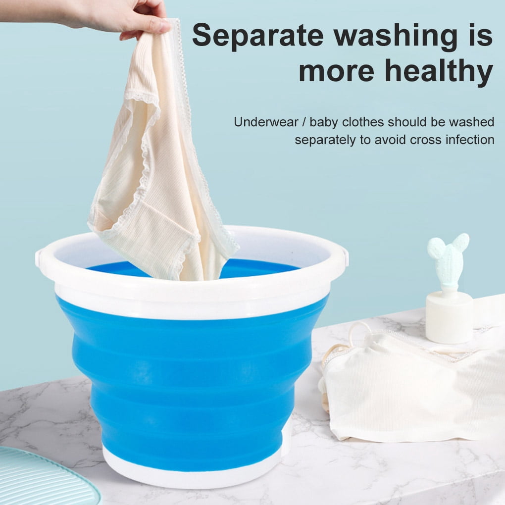 Folding Washing Machine USB Portable Ultrasonic Turbines Mini Laundry Ultrasonic Turbine Washer Washer for Underwear Home Travel, Blue, B