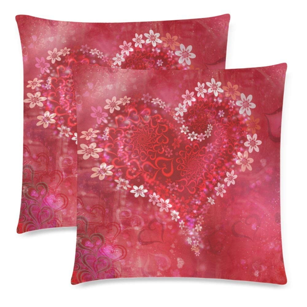 GCKG 2 Pack Red Heart Shape Love Pillow Case Cover 18x18 inches