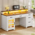 thumbnail image 2 of 60'' Farmhouse Executive Desk with Drawers, Computer Desk with Power Outlet and LED Lights for Home, Office, White, 2 of 8