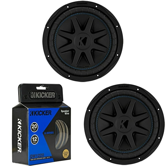 Kicker (2) 50CVX104 10" CompVX 4 Ohm Subwoofer & 46QW1220 12AWG 20ft Speaker Wire