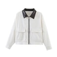 thumbnail image 2 of Smsaxvxz Womens Cropped Jacket Casual Corduroy Collar Barn Coat Lightweight Utility Zip Up Baseball Jacket with Pockets White S, 2 of 10
