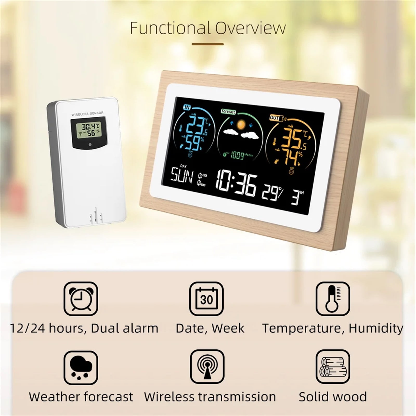 FJ3399C Wireless Weather Station Outdoor Indoor Sensor Thermometer Hygrometer Digital Snooze Alarm Clock Barometer Forecast ,High Precision