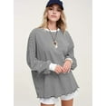 thumbnail image 4 of Camiseta de Larga Extragrande para Mujer, Túnica A Rayas con Bloques de Color, Sudadera Holgada de Otoño con Cuello Redondo y Negro M, 4 of 8