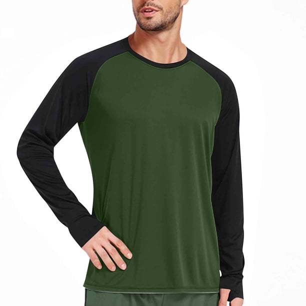 Blusas y camisas de manga larga con cuello redondo para hombre, estilo casual, de moda, de color liso, deportivas, con empalme de aberturas para los dedos, blusa de manga larga con cuello redondo, blu