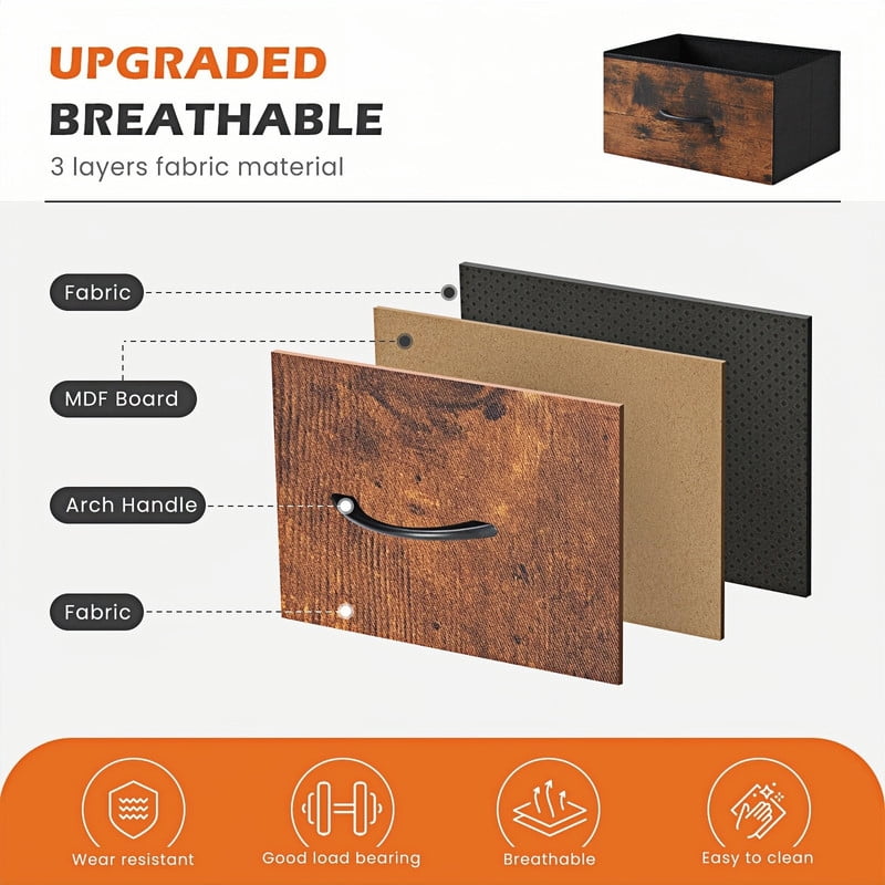 Kelno 4 Drawers Fabric Dresser Tall Chest of Drawers with Steel Frame Wood Top, Rustic Brown