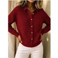 thumbnail image 5 of Women Lapel Shirt Full Front Single Row Button Long Sleeve Loose Fit Knit Cardigan Sweater Wine Red XXL, 5 of 7