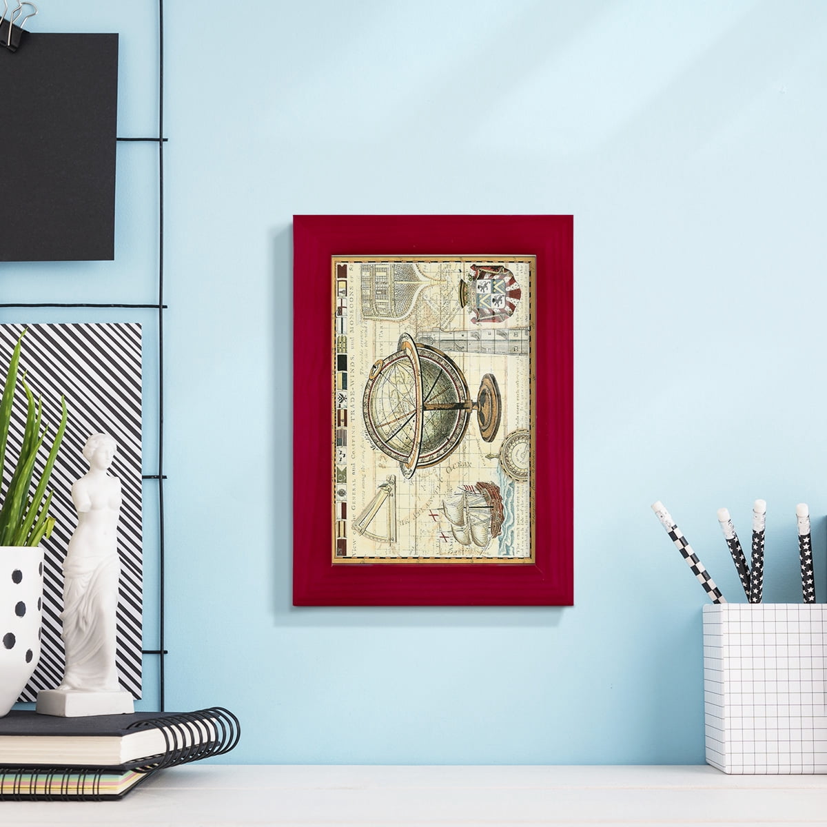 Nautical Map II -Framed Print w/glass-Cherry Red