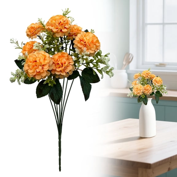 Under $3 Artificial Hydrangea Eucalyptus Spray 7-Fork Hydrangea Eucalyptus For Living Room Vase Filler,Plastic Orange (1Pc)