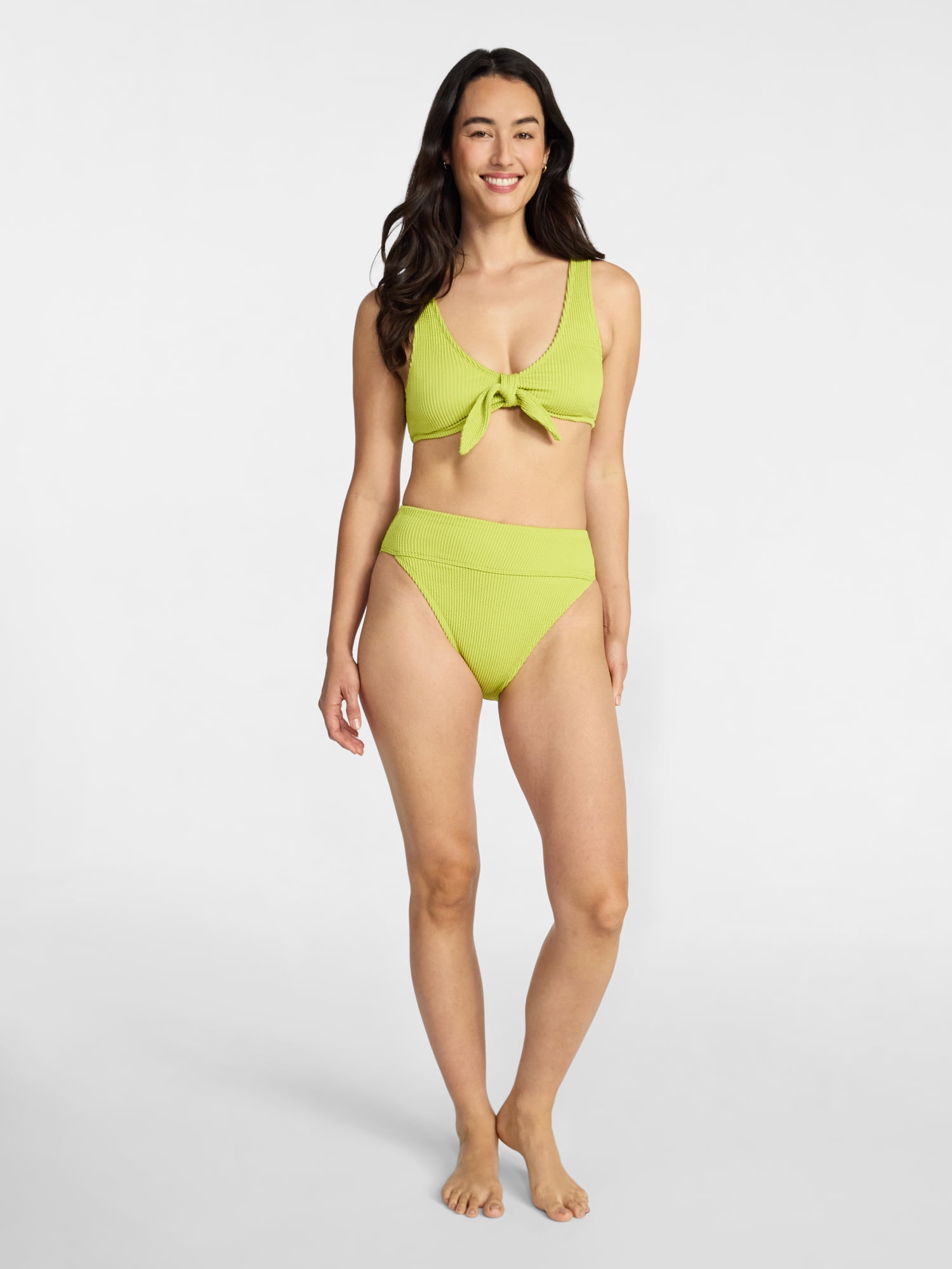 Time and Tru Women's and Women's Plus Size Crinkle High Rise High Leg Cheeky Bikini Bottoms, Sizes XS-3X