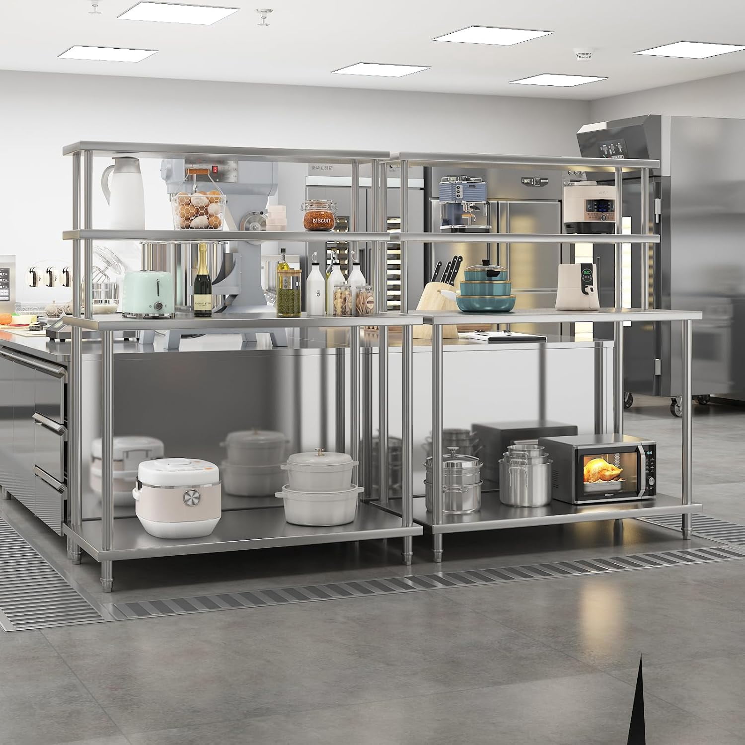 Stainless Steel Double Overshelf, Commercial 2-Tier Adjustable Shelves, Double Deck Overshelf for Prep & Work Table In Restaurant, Kitchen and Home, 48" x 24"