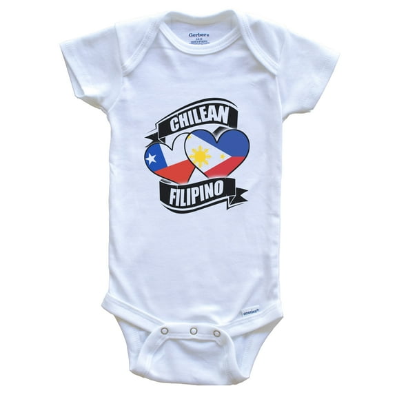 Chilean Filipino Hearts Chile Philippines Flags Baby Bodysuit, 0-3 Months White