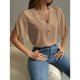 thumbnail image 4 of Mujeres ruffle manga corta tops moda casual mujeres encaje profundo V cuello manga corta camisa para el trabajo diario compras albaricoque S, 4 of 7