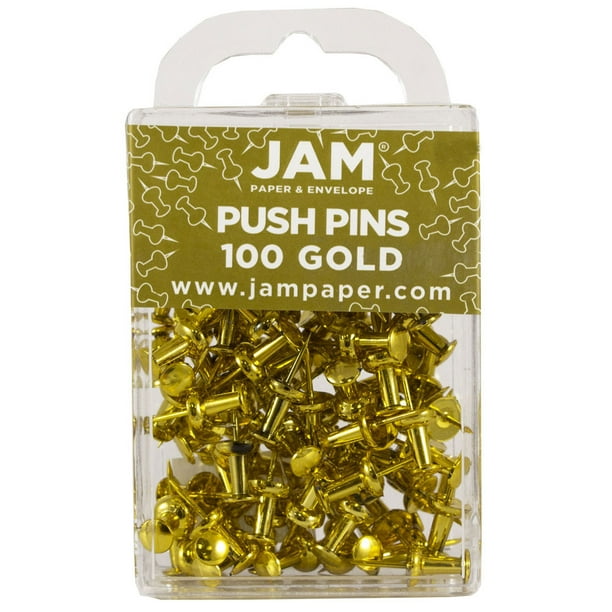 JAM Push Pins, Gold Pushpins, 100/Pack