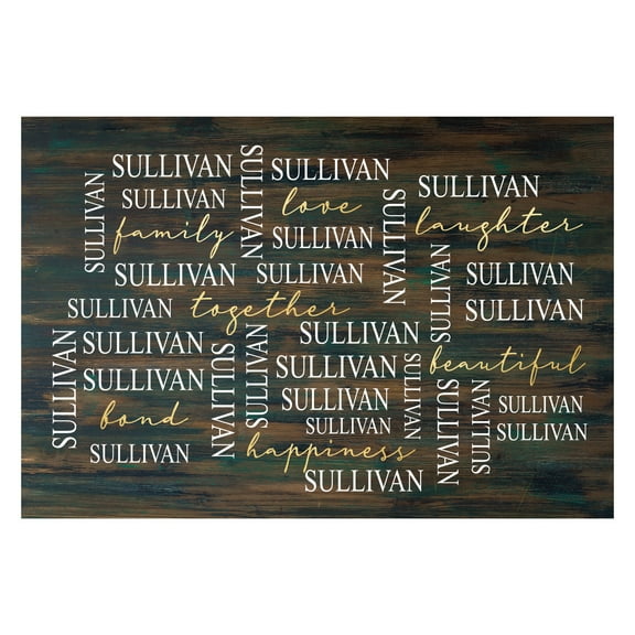 Personalized Planet 27x18 Love Laughter Beautiful Together Happiness Family Doormat with Custom Name Printed on Brown Rectangular 1/8” Thick Non Slip Mat for Kitchen Hallway Deck or Porch