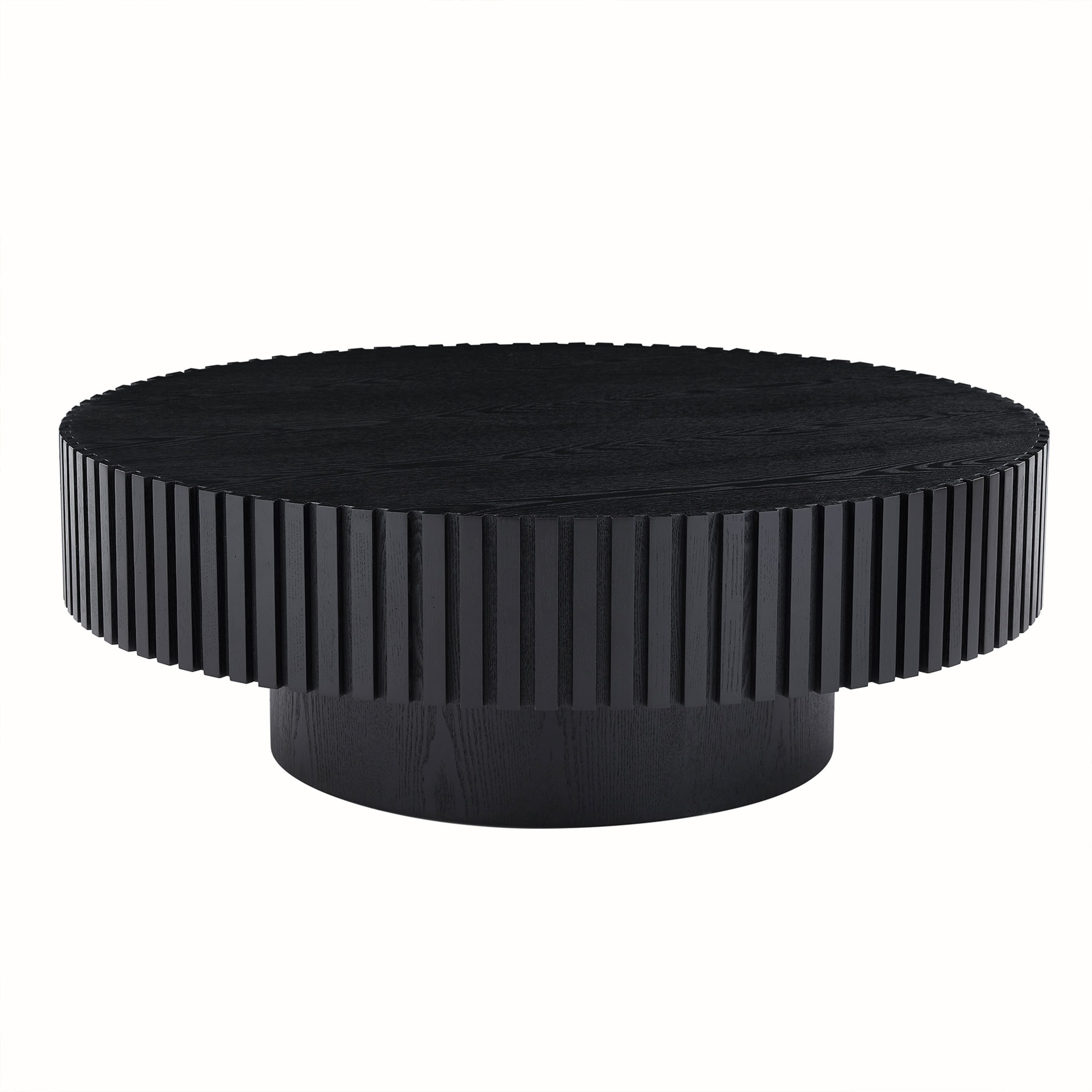 Noble House 35.43" Round Drum Coffee Table, with Sturdy Pedestal, Modern Mid Century Mushroom Design, Matt Black