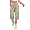 thumbnail image 2 of Resicozy Cargo Capri Pants for Women Quick Dry Cargo Capris Summer Outdoor Drawstring Knee Length Hiking Shorts with Pockets Khaki 3XL, 2 of 7