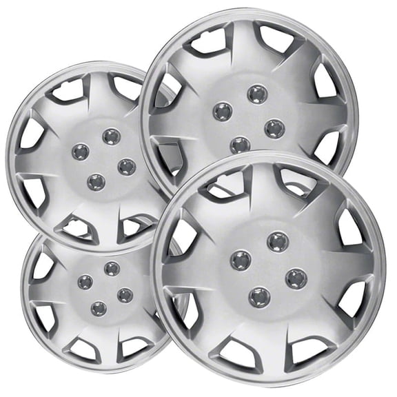 Fuel Rider Set of 4 Semi-Universal 14 inch Silver Snap-On Hubcaps With 8 Spokes