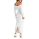 thumbnail image 2 of Vestido PRETTYGARDEN para mujer, maxi con hombros descubiertos, fruncido, blanco, talla S, 2 of 8