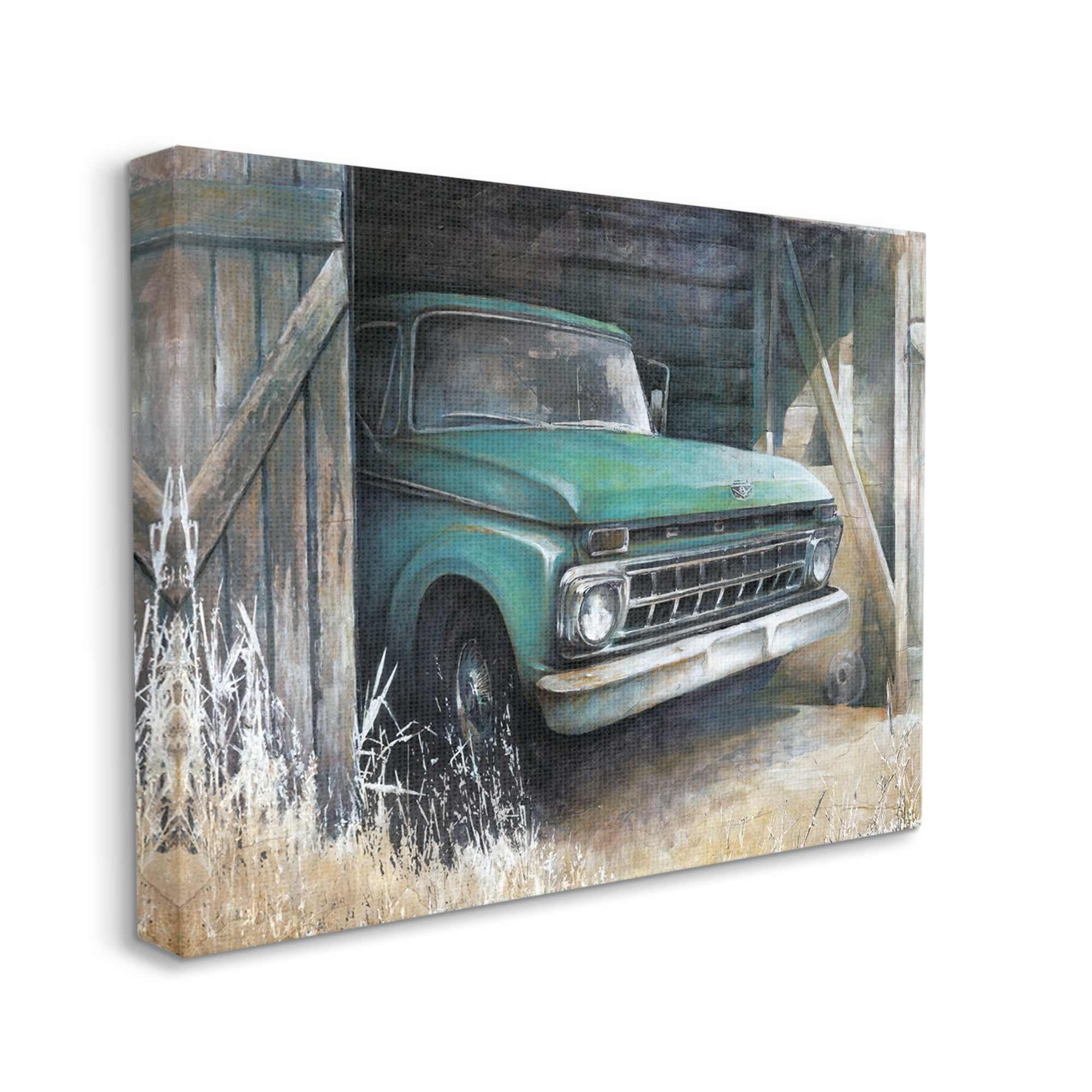 Stupell Industries Weathered Country Barn Vintage Green Pickup Truck Painting Gallery Wrapped Canvas Print Wall Art, Design by White Ladder