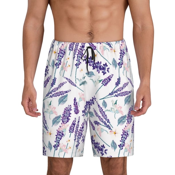 Fotbe Lavender Flowers Pantalones Cortos de Pijama para Hombre, Ropa de Dormir, Pantalones de Pijama Cortos para Hombre-Medium