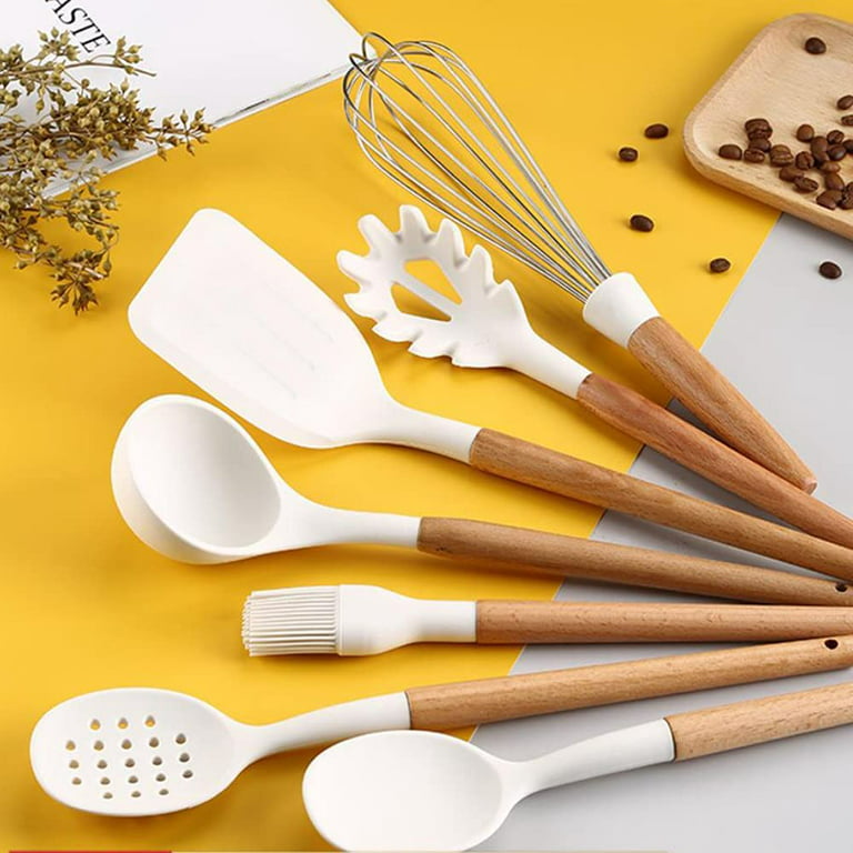 9/10/13Pcs Silicone Cooking Tools Set, Kitchen Utensils with Wooden Handle  - Turner Soup Spoon Spatula Pasta Server Tongs Whisk