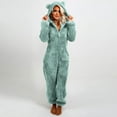 thumbnail image 2 of WMTBSRSW Women's Fuzzy Fleece Onesie Half Zip One Piece Pajamas with Cute Bear Ear Hood Winter Warm Long Sleeve Onesie Pajamas Jumpsuit Sleepwear, 2 of 7