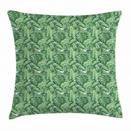 Banana Leaf Throw Pillow Cushion Cover Hand Drawn Plantain Leaves